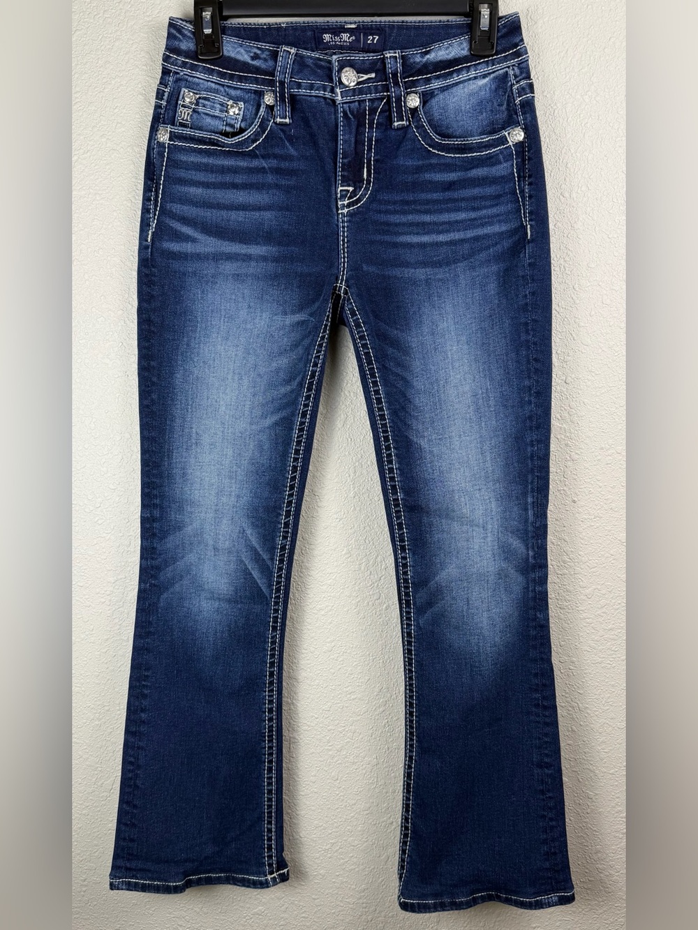 Miss Me Jeans Womens 27x34 Mid Rise Bootcut Butterfly Rhinestone Y2K Dark Wash